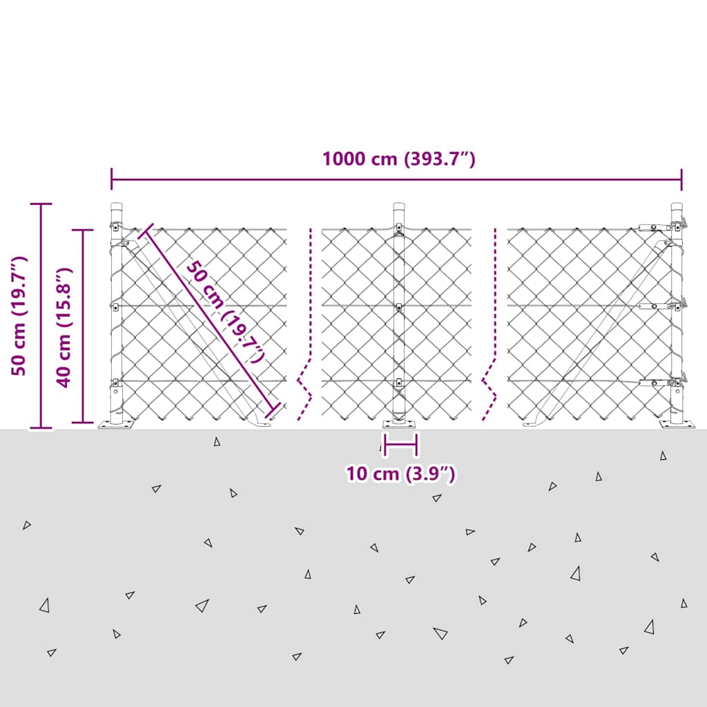 Kettengliedzaun mit Pfosten Grün 0,4 x 10 m Stahl